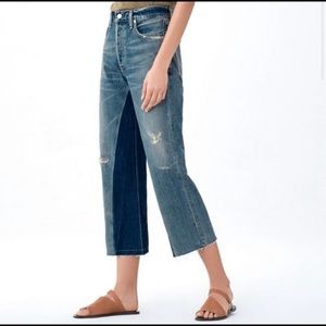 Citizens of Humanity Cora Crop Relax Shadow Inseam Blue Panel Jeans sz 27